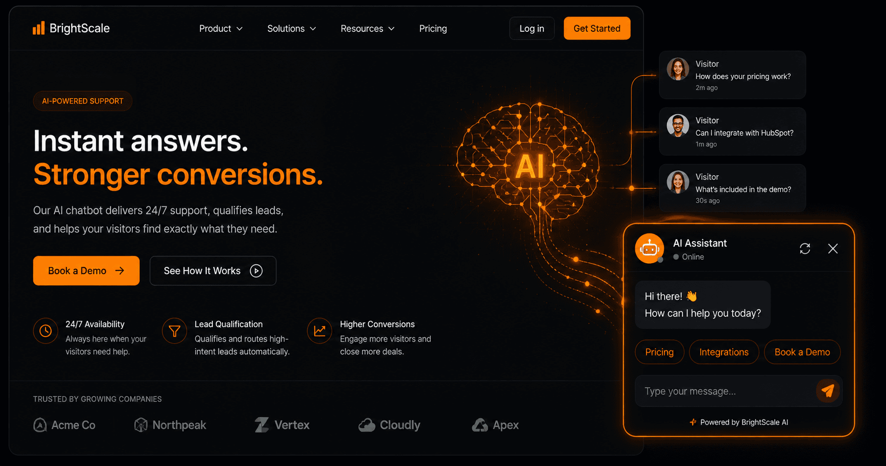 AI chatbot workflow showing conversation handling, lead qualification, and CRM integration