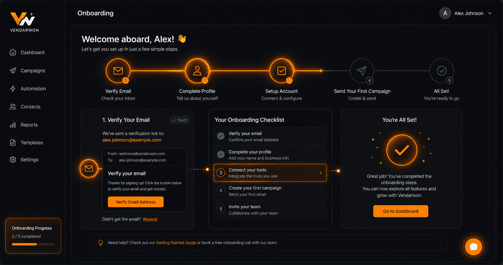 SaaS onboarding automation flow with behaviour-triggered branching based on activation milestone completion